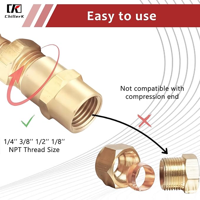 Hex Couplings, 1/4" NPT Female To Female Brass Hex Nipple Adapters, Brass Pipe Extension Fittings for Oil/Air/Water/Gas Systems. (4 Pack)