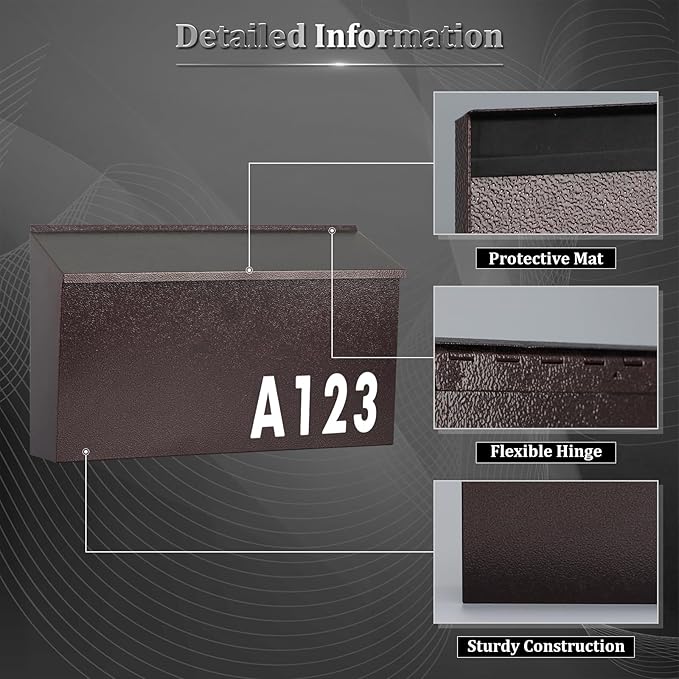 Dalmbox Wall-Mount Mailbox Large Mailbox for Post Rust-Proof Galvanized Steel Box for Outside or Townhouse Horizontal Style, Bronze, 15.7” x 4.3” x 9.4”
