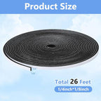 Weather Stripping Door Seal Strip- 1/4 Inch X 1/8 Inch X 26Feet, Strong Adhesive, Lightproof, Soundproof, Weatherproof Foam Tape Insulation for Sliding Door, Front Door Frame, Windows- Black