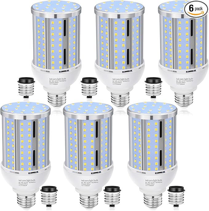44W LED Corn Light Bulb(6 Pack),Fanless,(390 Watt Equivalent) E26/E39 Medium/Large Mogul Base LED Cob Lamp 5000K Daylight 5,900LM for Outdoor Indoor Garage Warehouse Factory Workshop Street Backyard