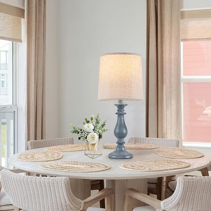 Lamps Set of 2 Vintage Rustic Farmhouse Table Lamps Bedside Reading Lamp Bedroom Nightstand Living Room Teapoy Lamp, Desk Light, 22 Inch High, Navy Blue, with Fabric Shade, Bulb Not Included