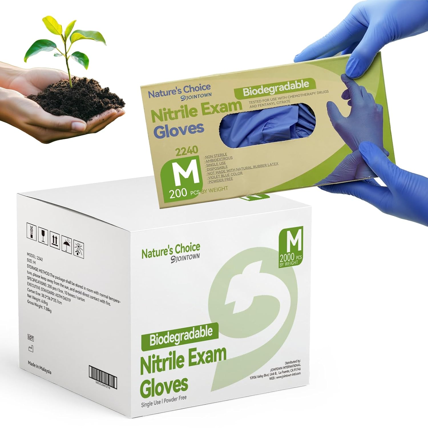 Jointown Biodegradable Nitrile Exam Gloves, Disposable Medical Surgical Gloves, Violet Blue Nitrile Glove, Latex Free, Food Safe, 2000 Count, Medium