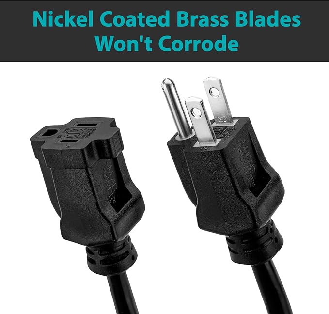 Clear Power 16 Gauge 3Prong Cords (16/3-3 Prong Grounded Plug, Black, 15 ft)