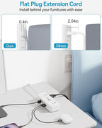 Power Strip with USB C, Flat Plug Extension Cord 3ft, 4 Outlets & 2 USB-A and 3 USB-C Ports 4.8A/24W Charging Station, 2 Sides Outlet Extender Compact for Tablet Laptop Computer Multiple Device