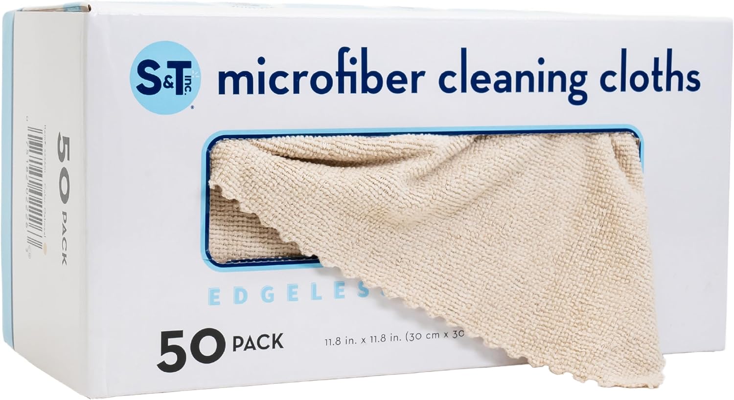 S&T INC. 50 Pack Microfiber Cleaning Cloth with Box, Bulk Towels for Home, Reusable Microfiber Towels for Cars, Cleaning Rags, Beige, 11.8 Inches x 11.8 Inches, 50 Count