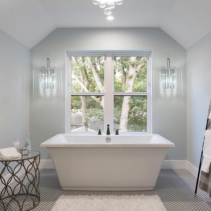 Wall Sconces, Set of 2 Chrome Crystal Vanity Lights, Modern Wall Lamp for Bathroom, Hallway, and Makeup, Easy Installation