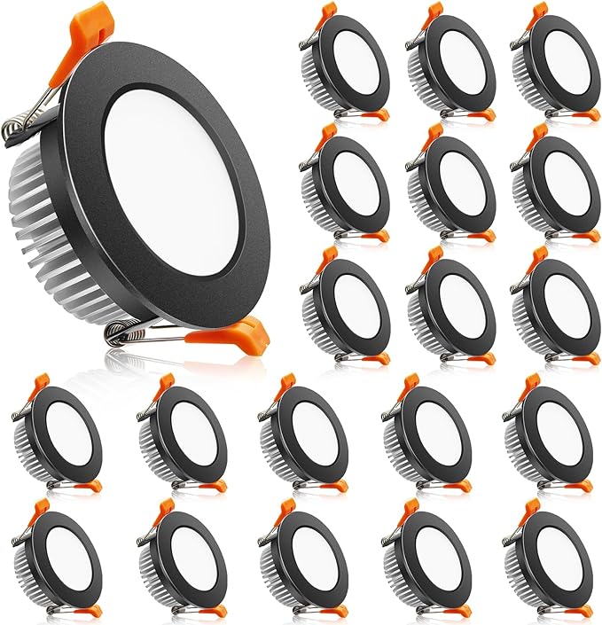 2 Inch LED Downlight, Recessed Lighting Dimmable Ceiling Light, 3W, 4000K Natural White, CRI80 with LED Driver(35W Halogen Equivalent), Black 20 Pack