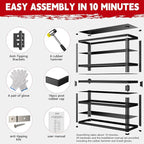 Heavy Duty Garage Shelving Unit 3000LBS, Adjustable 5-Tier Storage Rack with Boltless Design, 48" W*18.9" D*72" H Metal Shelves for Basement, Garage & Warehouse Storage