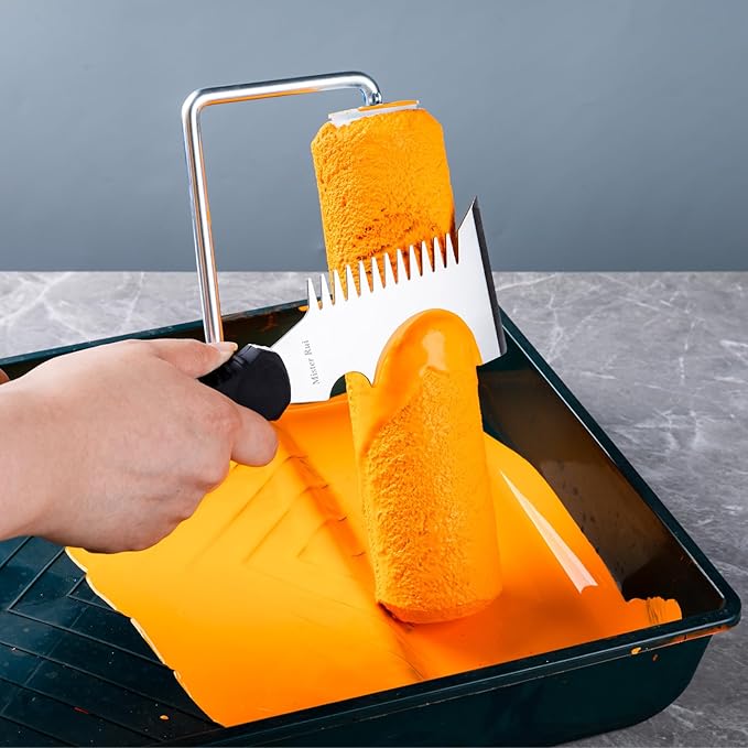Mister Rui 5 in 1 Paint Brush Comb and Roller Cleaner Tool, Stainless Steel Paint Brush Cleaner with Hammer Base & Anti-Slip Grip, for Professional Painters & DIYers