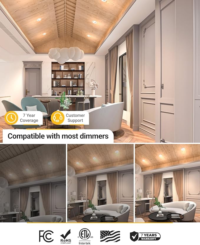 Sunco 6 Pack 4 Inch Adjustable Recessed Lighting 4 Inch LED, Angled Directional Eyeball Canless Gimbal, 750 LM, Selectable CCT 2700K/3000K/4000K/5000K/6000K, Dimmable, 8W, with Junction Box ETL