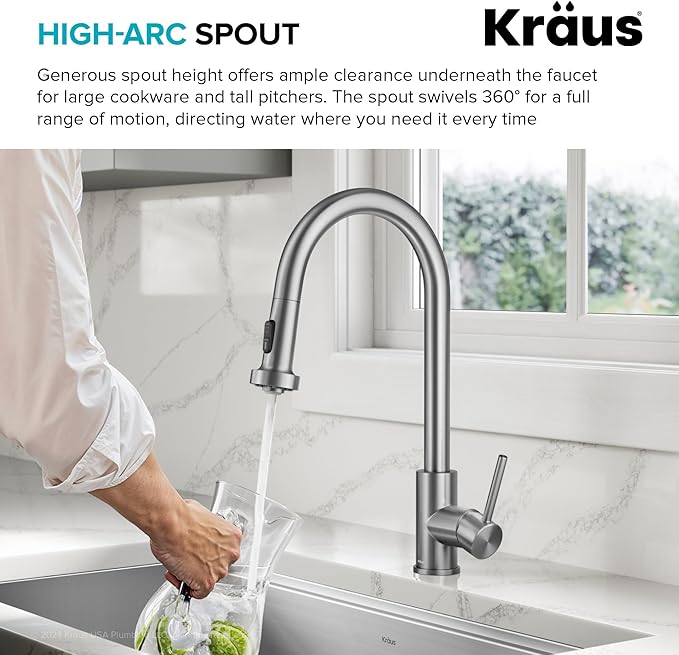 KRAUS Bolden 2-Function Single Handle Pull Down Kitchen Faucet in Spot-Free Stainless Steel, KPF-1616SFS