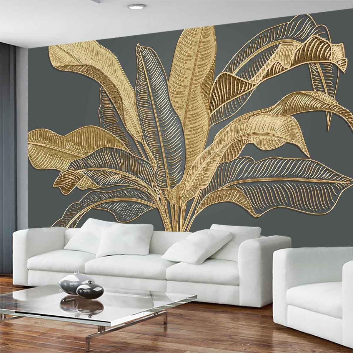 Large Banana Leaf Wallpaper on Gray Background, Art Wall murals for Bedroom, Living Room, Bathroom(Non-self-Adhesive)