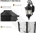 Darkaway Outdoor Wall Light, 22.6inch Large Outside Wall Sconce Light Anti-Rust Waterproof Aluminum with Water Ripple Glass for Patio Yard Doorway Garage