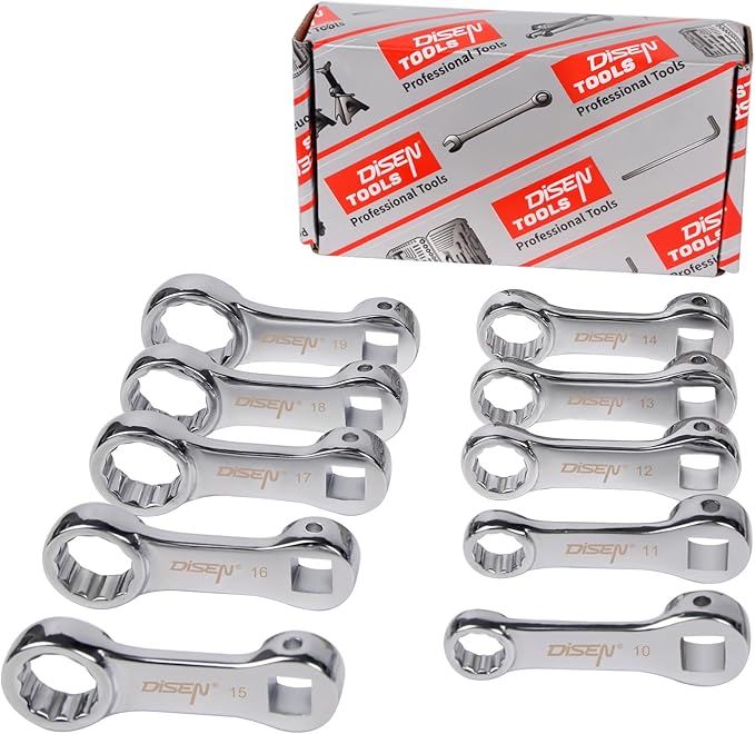 DISEN 10-Piece Metric Torque Wrench Adapter Set (10-19mm) - Chrome Vanadium Steel, 3/8-inch Square Drive Torque Adapter, Extension Rod Repair Tool, Color Box Packaging