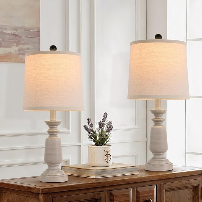 Terpsichore Lamps Set of 2 Modern Farmhouse Table Lamp Bedside Reading Lights Living Room End Lamps Bedroom Night Light,High 22.5 Inch,Light Wood Grain,with Fabric Lamp Shade,Bulb Not Included