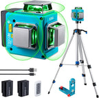 KEZERS Laser Level with Tripod,3 x 360 Self Leveling Laser Level, Green Line Laser 3D Laser Leveler Tool with 2 Rechargeable Batteries,Indoor,for Picture Hanging,Tile,Home Renovation