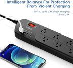 Extension Cord with Multiple Outlets, Surge Protector Power Strip with USB, 6ft Power Cord, 10 Wide Outlets, 2 USB+1 USB C Fast Charging Ports, Wall Mount, Heavy Duty, Home, Office Accessories