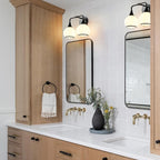 Black Bathroom Light Fixtures 2 Lights Vanity Lights with Milky White Frosted Glass Shade Bathroom Vanity Light 14 inch Wall Sconce Lighting Bath(Exclude E26 Bulb)