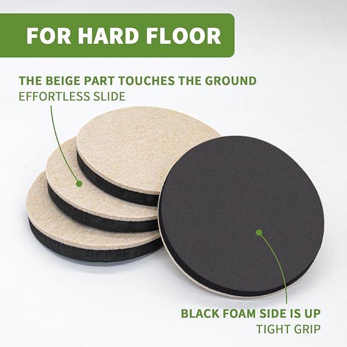 Furniture Sliders for Hardwood Floors 8 PCS - 4 3/4 inch Sliders for Moving Furniture – Felt Furniture Pads for Hardwood Floors