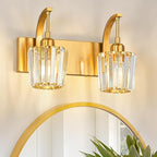 Modern Bathroom Vanity Light, 2-Light Gold Wall Sconce with Crystal Accents, Over Mirror Bathroom Lighting Fixture, 13.77" Long Dimmable Vanity Lamp for Makeup, Easy Installation