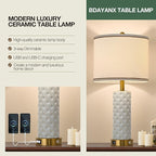 Set of 2 Table Lamp for Living Room Bedroom Farmhouse,26'' Touch Control Bedroom Ceramic Lamps 3-Way Dimmable Bedside Lamps with USB A+C Ports Linen Shade for Home(2 Bulbs Included)