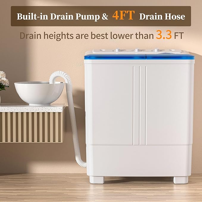 VCJ Portable Washing Machine, Twin Tub Washing Machine Laundry Compact Washer spinner Combo with 20lbs capacity, 12Lbs Washer and 8Lbs Spinner dryer for Apartments RVs and Dorms