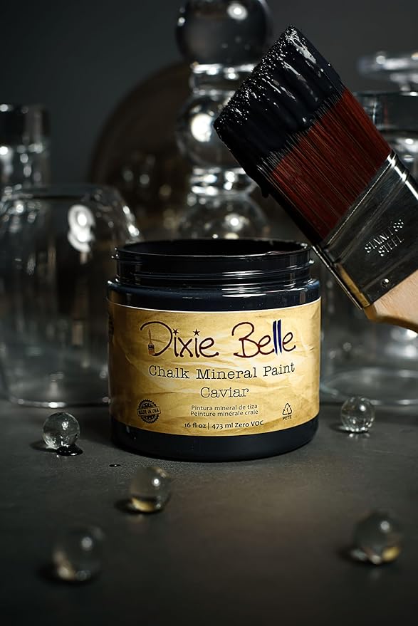 Dixie Belle Paint Company Chalk Finish Furniture Paint - Caviar (4oz) - Matte Black Chic Chalk Mineral DIY Furniture Paint