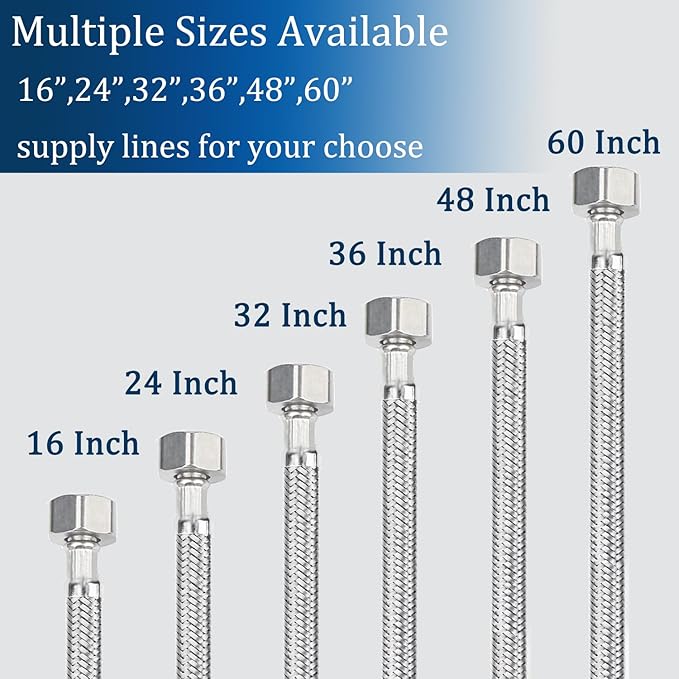 36" Faucet Supply Line,3/8" Comp x 1/2" FIP Kitchen Faucet Hose Connector with Plumbers Tape for Residence,Stainless Steel Braided Supply Line for Moderate Distance (Pack of 2)