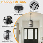 4 Light Modern Farmhouse Chandelier for Dining Room, Black Pendant Lights Fixtures for Kitchen Island, Foyer Lighting Fixtures High Ceiling for Entryway Hallway Living Room Bedroom