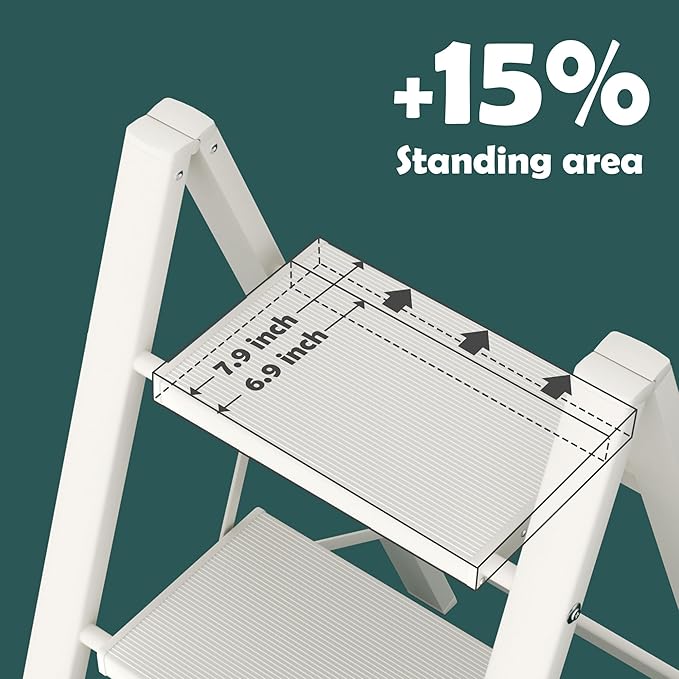 Taranta 2 Step Ladder,Aluminum Lightweight Folding 2 Step Stool with Anti-Slip Wide Pedal, 330lbs Capacity Step Ladder for Household,Kitchen,Office - White