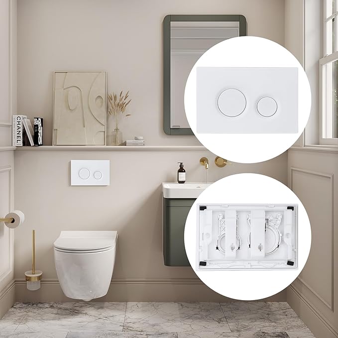 Wall Hung Toilet Tank with Dual Flush Plate,Compatible with TOTO YT930WH,Toilet Replacement Parts with Easy Installation,Toilet Flush Button with Water Saving,Durable Plastic Material,White