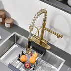 Fapully Brushed Gold Commercial Kitchen Faucet with Pull Down Sprayer and Water Filter,3 in 1 Kitchen Faucets with Drinking Water Faucet