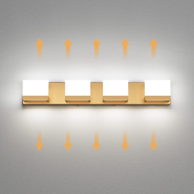 Tipace Gold Vanity Lights for Bathroom Modern LED 4 Lights Bathroom Vanity Lights Up and Down Wall Light Fixtures 6000K