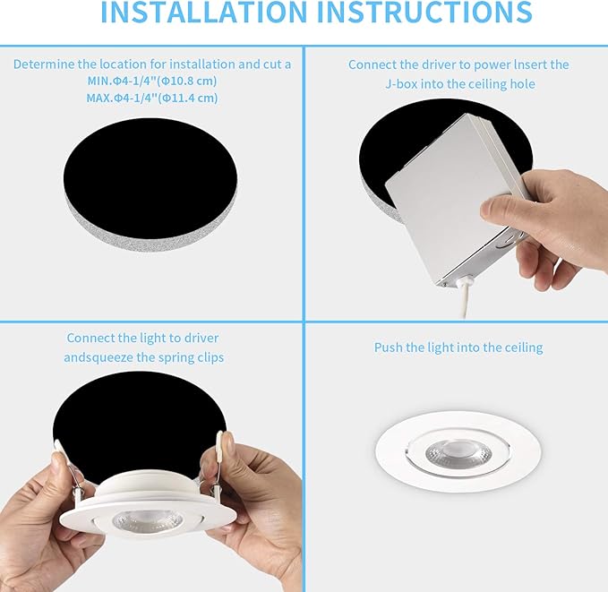 4 Inch Led Recessed lights Ultra-Thin Adjustable Eyeball Gimbal LED Recessed Lighting with Junction Box 9 Watts 750Lm Dimmable ceiling light ETL Listed (2700K/3000K/3500K/4000K/5000K Option 6Pack)