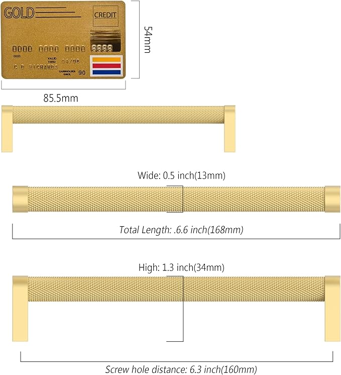 Amerdeco 10 Pack Brushed Gold Cabinet Pulls 6.3 Inch Hole Centers Kitchen Cabinet Handles Hardware Kitchen Handles for Cabinets Handles ZH0064