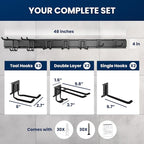 48'' All-Metal Garage Tool Organizer Wall Mount – Heavy-Duty Tool Rack Holds 450 lbs, Adjustable Hooks for Garage, Yard, and Garden Equipment