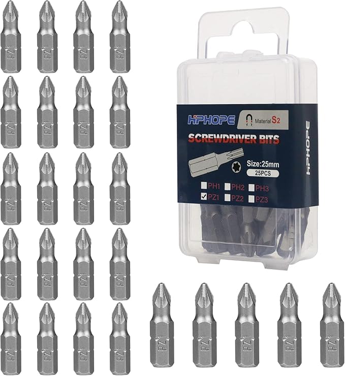 HPHOPE PZ1 Screwdriver Bit Set, Pozi Bits PZ1 1/4" Hexagon Bit (Length: 1", 25 Pack)