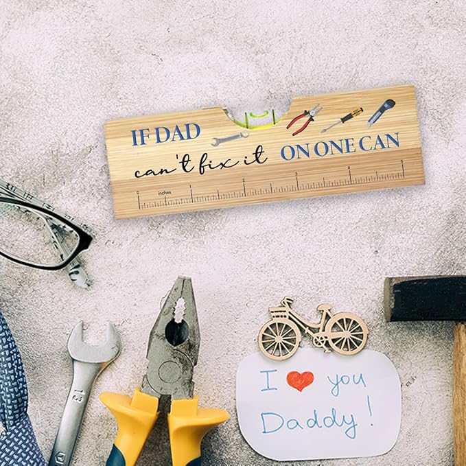 Christmas Gifts for Dad from Daughter Son, Best Bonus Dad Stepdad Gifts Ideas, Funny Birthday Fathers Day Valentines Gift for Father Daddy Wooden Spirit Level A3