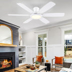 55In Flush Mount Ceiling Fan with RGB Light - White Modern Ceiling Fan with 6 Dual-Sided Blades, Reversible DC Motor, Low Profile Fan Light Fixture for Indoor Bedroom, Outdoor Patios