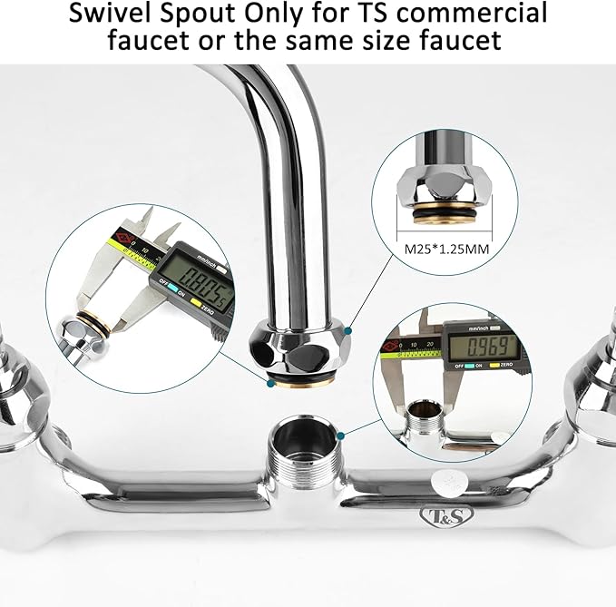 KWODE 14"Brass Swivel Swing Nozzle Spout Replacement Kit for Most T and S Commercial Kitchen Sink Faucet, 14" Spout Reach with MAX 2.2 GPM Aerator