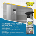 Cerama Bryte Stainless Steel Appliance Cleaner & Removes Tough Stains Cooktop and Stove Top Cleaner for Glass - Ceramic Surfaces, 16 & 18 Ounces, 3-18 Ounces + 1-16 Ounce