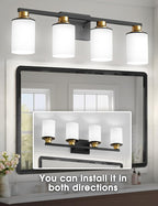 DORESshop 4-Light Black and Gold Bathroom Light Fixtures Over Mirror with Milk Glass Shade, Modern Vanity Lights, ETL Listed