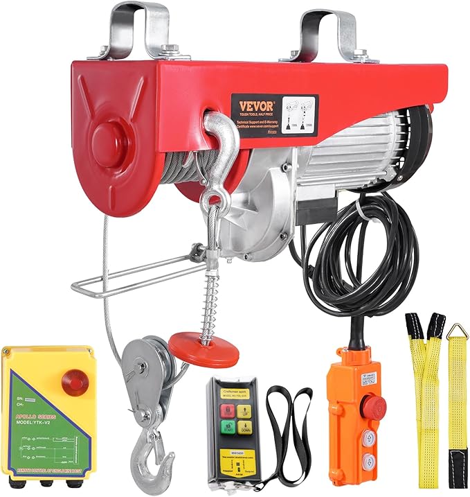 VEVOR Electric Hoist, 2200 lbs 120V Electric Winch with 328 ft Wireless & 14 ft Wired Remote Control, 40 ft Single Cable Lifting Height, Single/Double Slings, Lift Hoist for Garage Warehouse Factory