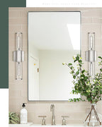 Bathroom Light Fixtures, Brushed Nickel Vanity Lights Over Mirror with Cleae Glass Shade, 2-Light Modern Wall Sconces Up and Down Wall Lamp for Bathroom Bedroom Hallway, VL834-BN-CH