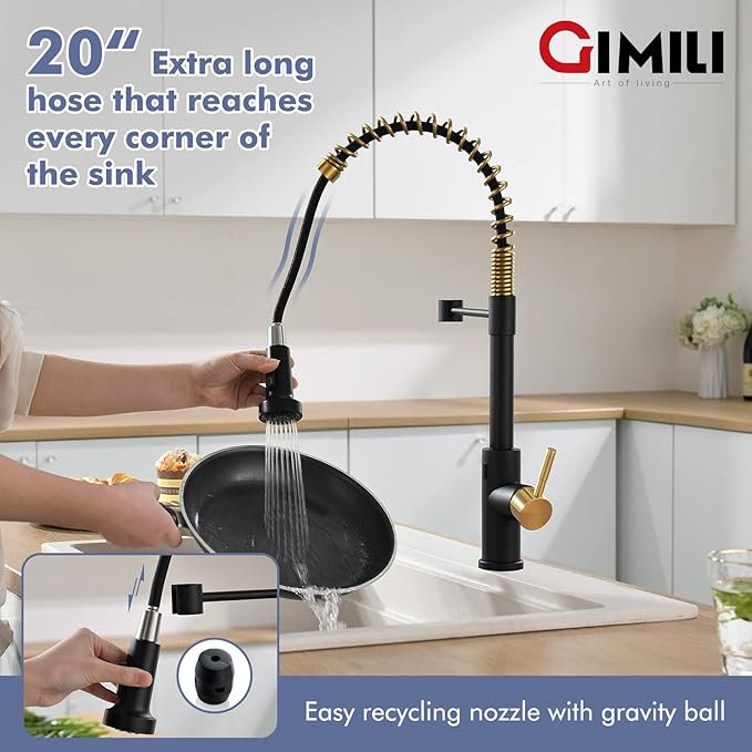 GIMILI Black and Gold Touchless Kitchen Faucet with Pull Down Sprayer, Motion Sensor Hands-Free Activated Faucet for Kitchen Sink