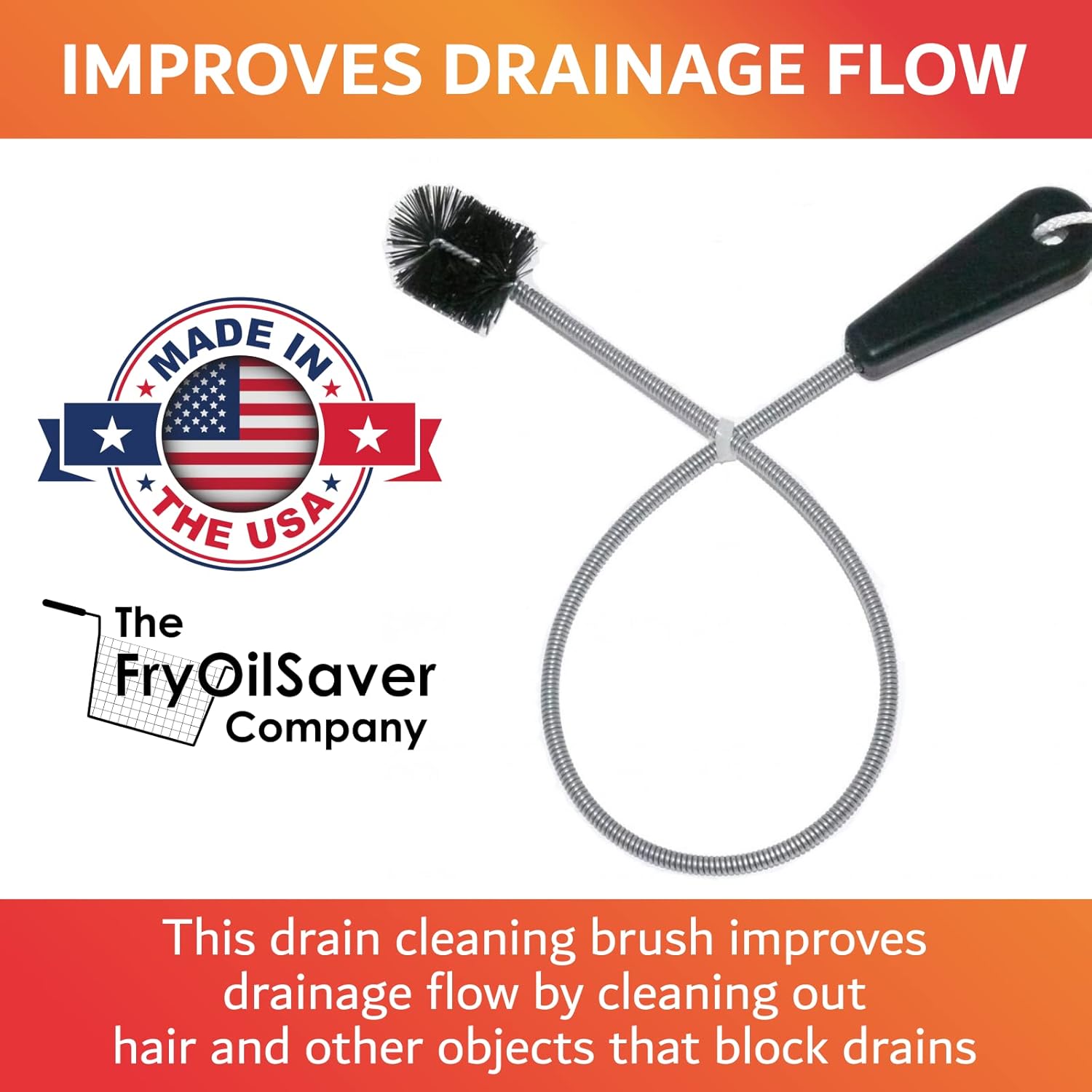 22" Long Sink Drain Cleaning Brush by FryOilSaver Co., Clog Remover for Small Spaces Perfect for Unclogging Sink, Toilet & Shower Drain, Drain Snake Hair Clog Remover, Tiny Pipe Cleaning Brush - B113C