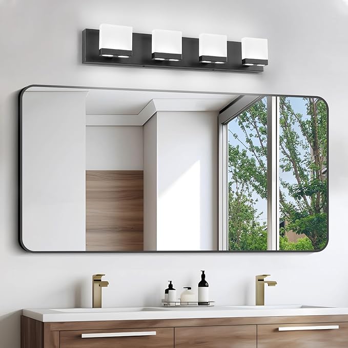 SineRise LED Modern Bathroom Vanity Light Fixtures (4-Light, 30-Inch, 5CCT), Matte Black Modern Acrylic Bathroom Wall Lighting Fixtures Over Mirror (3000K/3500K/4000K/5000K/6000K)