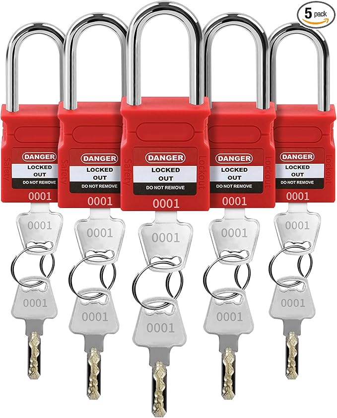 Lockout Tagout Locks - 5 Pack Red Loto Locks, Keyed Alike Padlock OSHA Compliant Lock Out Tag Out Lock Safety Padlocks for Electrical Lockout Tag Out Kits