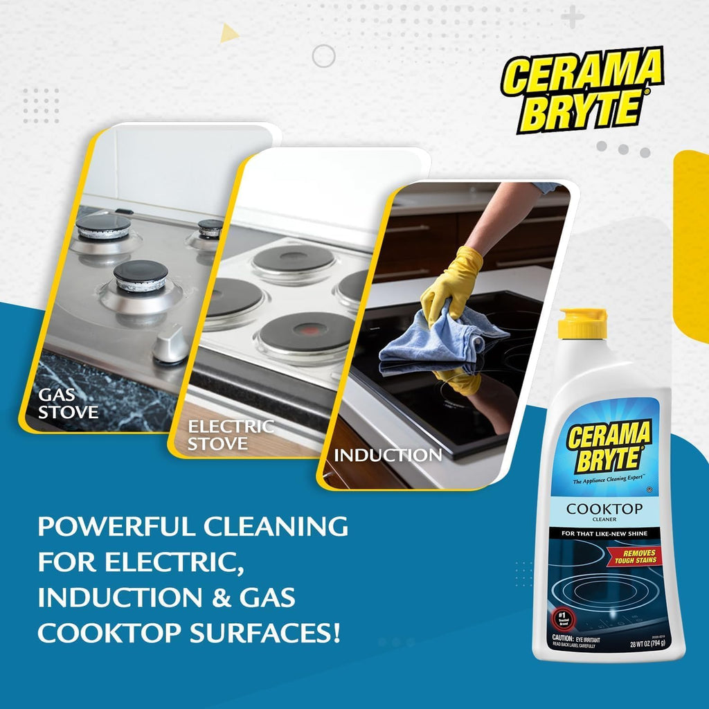 Cerama Bryte Removes Tough Stains Cooktop and Stove Top Cleaner for Glass - Ceramic Surfaces, 1-28 oz