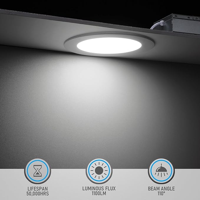 TORCHSTAR 6 Inch Slim LED Recessed Lighting with Junction Box, CRI90 Aluminum Dimmable 12W Ultra-Thin Recessed Light, 5000K Daylight, 1100LM Basic Series LED Downlight, ETL & ES & FCC, Pack of 6